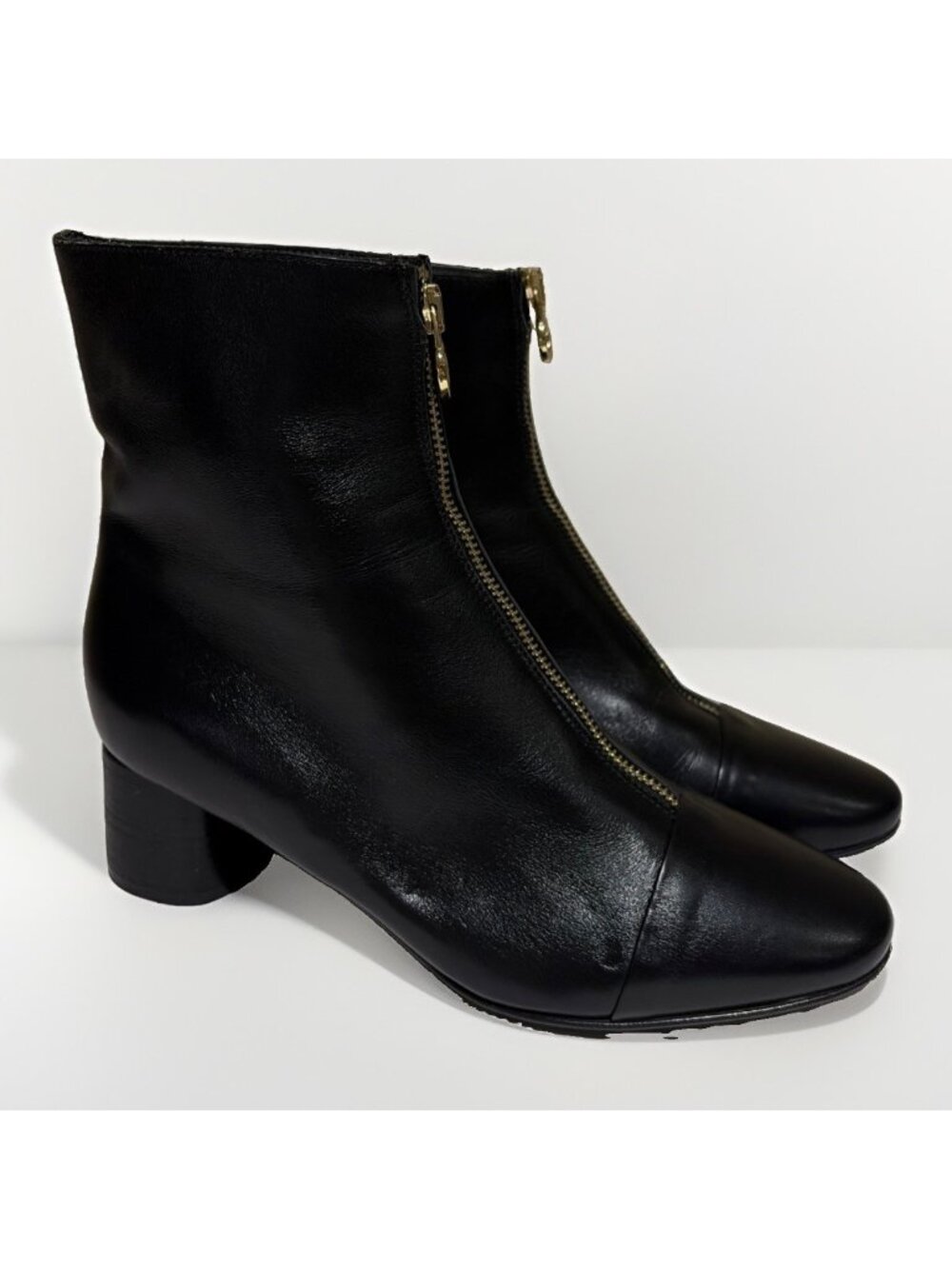 Napoleoni Italy Leather Zip Front Ankle Boots Black Size EU 40, US 9 Luxury